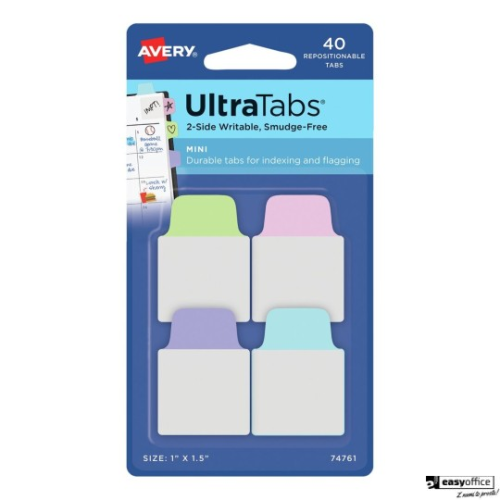 Ultra Tabs - samoprzylepne zakładki indeksujące, kolorowe, pastelowe, 25,4x38, 40 szt., Avery Zweckform 74761